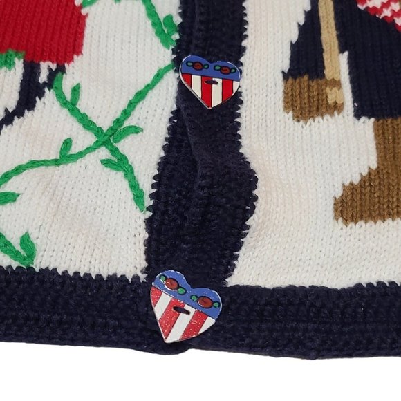 Vintage Eagle's Eye Cardigan Sweater Patriotic Red White & Blue 4th July Sz S - Picture 6 of 10